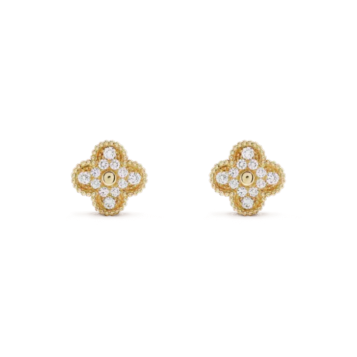 【Valeron Jewelry】CLOVER MEDIUM 1 MOTIFS FUll DIAMOND EARRINGS - Image 1