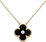【Valleron Jewelry】CLOVER 15MM DIAMOND ONYX NECKLACE