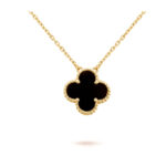 【Valerone Jewelry】CLOVER 15MM BLACK ONYX SINGLE FLOWER NECKLACE