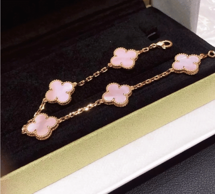【Valeron Jewelry】CLOVER 5 MOTIFS Pink  AGATE  BRACELET - Image 6