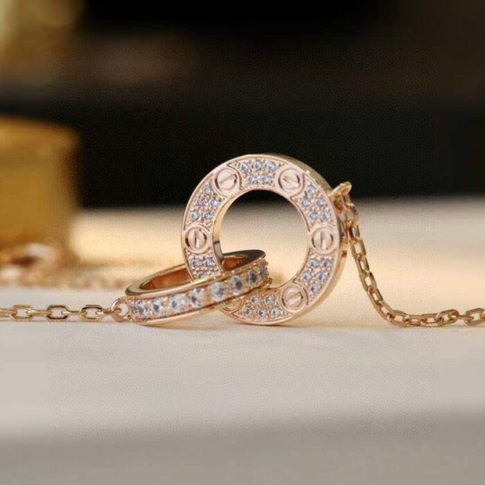 【Valleron Jewelry】LOVE 7.6MM NECKLACE ROSE GOLD AND SILVER  FULL DIAMOND - Image 4