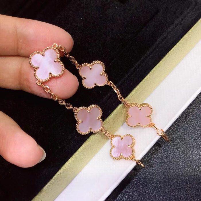 【Valeron Jewelry】CLOVER 5 MOTIFS Pink  AGATE  BRACELET - Image 2