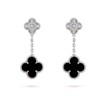 【Valeron Jewelry】CLOVER 2 MOTIFS  DIAMOND ONYX EARRINGS SILVER - Image 2