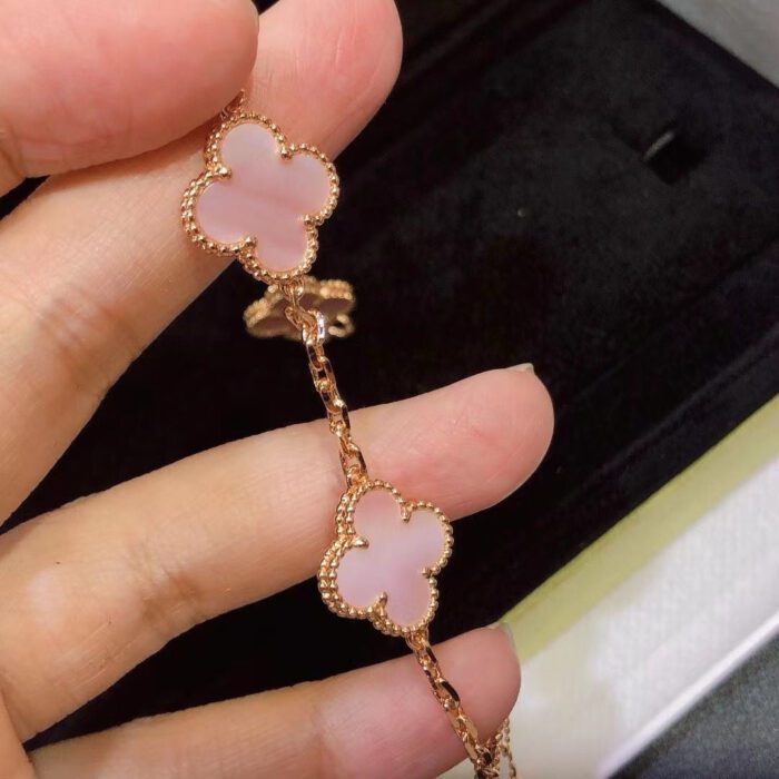 【Valeron Jewelry】CLOVER 5 MOTIFS Pink  AGATE  BRACELET - Image 4