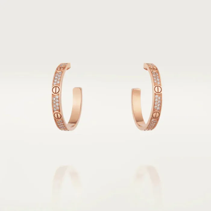 【Valeron Jewelry】LOVE DIAMOND PINK GOLD HOOP EARRINGS - Image 2