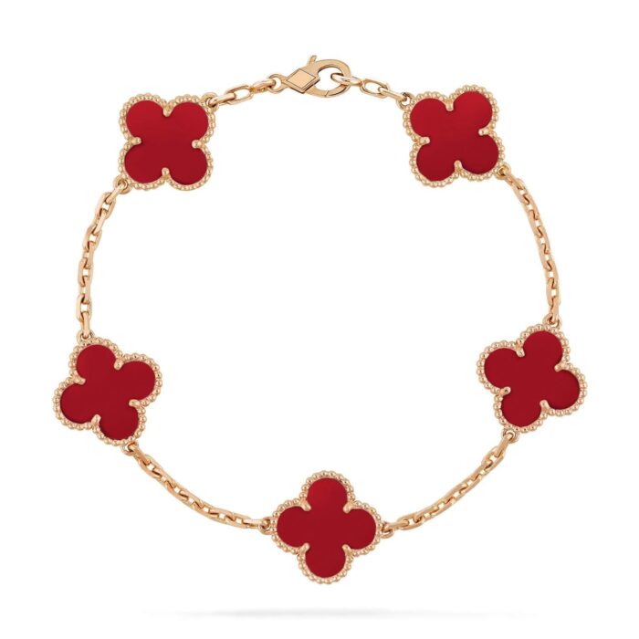 【Valleron Jewelry】CLOVER 5 MOTIFS RED AGATE  BRACELET - Image 2