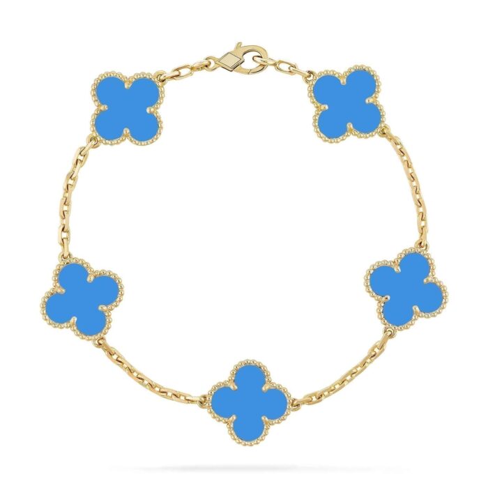 【Valleron Jewelry】CLOVER 5 MOTIFS BLUE AGATE BRACELET - Image 1