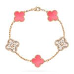 【Valleron Jewelry】CLOVER 5 MOTIF DIAMOND PINK MOP PINK GOLD BRACELET