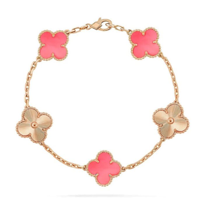 【Valleron Jewelry】CLOVER BRACELET 5 MOTIF PINK AND PINK GOLD - Image 1