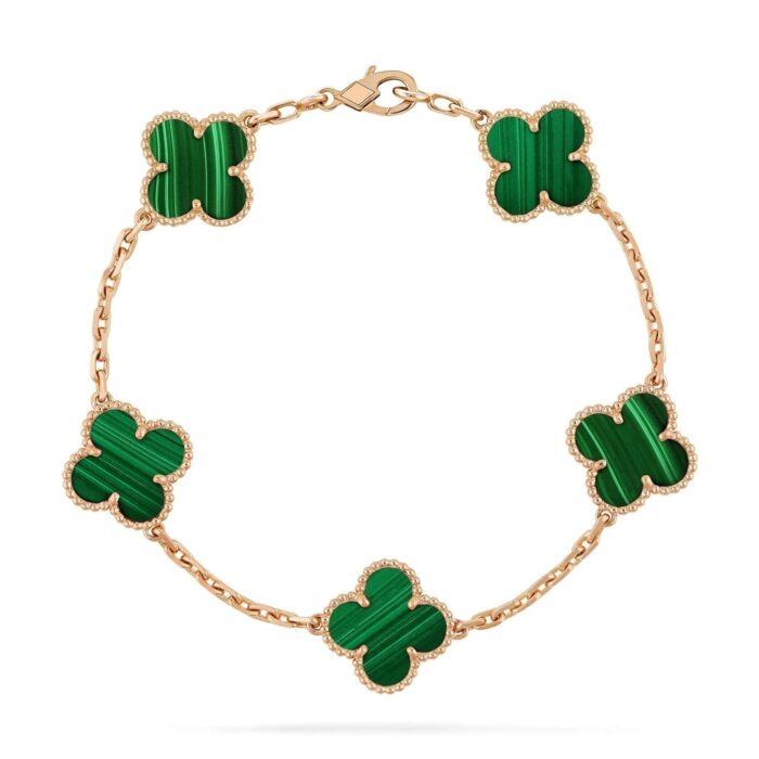 【Valleron Jewelry】CLOVER 5 MOTIFS MALACHITE BRACELET - Image 2