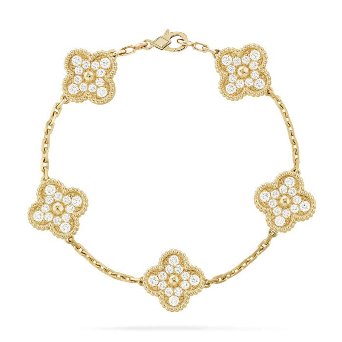 【Valleron Jewelry】CLOVER 5 MOTIFS  FULL DIAMOND BRACELET - Image 1
