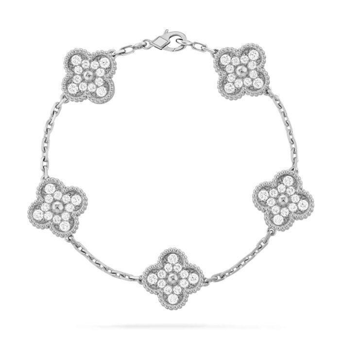 【Valleron Jewelry】CLOVER 5 MOTIFS  DIAMOND BRACELET SILVER - Image 1