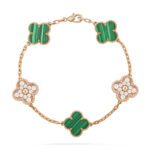 【Valeron Jewelry】CLOVER  5 MOTIF MALACHITE DIAMOND BRACELET - Image 2