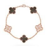 【Valleron Jewelry】CLOVER 5 MOTIFS DARK MOP AND DIAMONDS PINK GOLD BRACELET