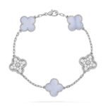 【Valerone Jewelry】CLOVER  5 MOTIF DIAMOND PURPLE CHALCEDONY BRACELET SILVER