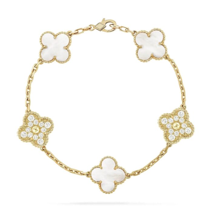 【Valleron Jewelry】CLOVER BRACELET 5 MOTIF WHITE MOP DIAMOND - Image 1