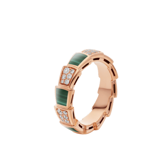 【Valerone Jewelry】SERPENTI RING PINK GOLD MALACHITE DIAMOND PAVED 4MM - Image 2