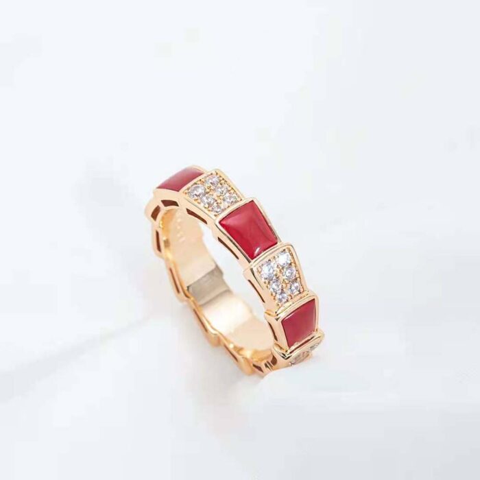 【Valerone Jewelry】SERPENTI RING PINK GOLD CARNELIAN DIAMOND PAVED 4MM - Image 2