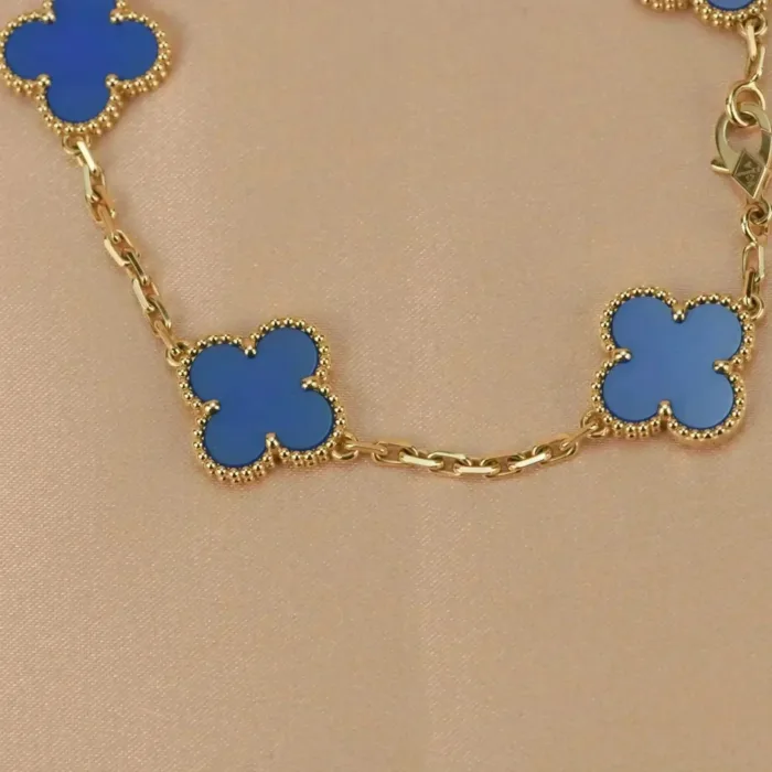 【Valleron Jewelry】CLOVER 5 MOTIFS BLUE AGATE BRACELET - Image 6