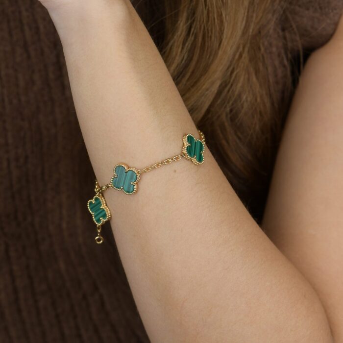 【Valleron Jewelry】CLOVER 5 MOTIFS MALACHITE BRACELET - Image 3