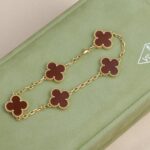 【Valleron Jewelry】CLOVER 5 MOTIFS RED AGATE  BRACELET - Image 3