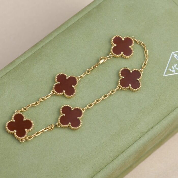 【Valleron Jewelry】CLOVER 5 MOTIFS RED AGATE  BRACELET - Image 3