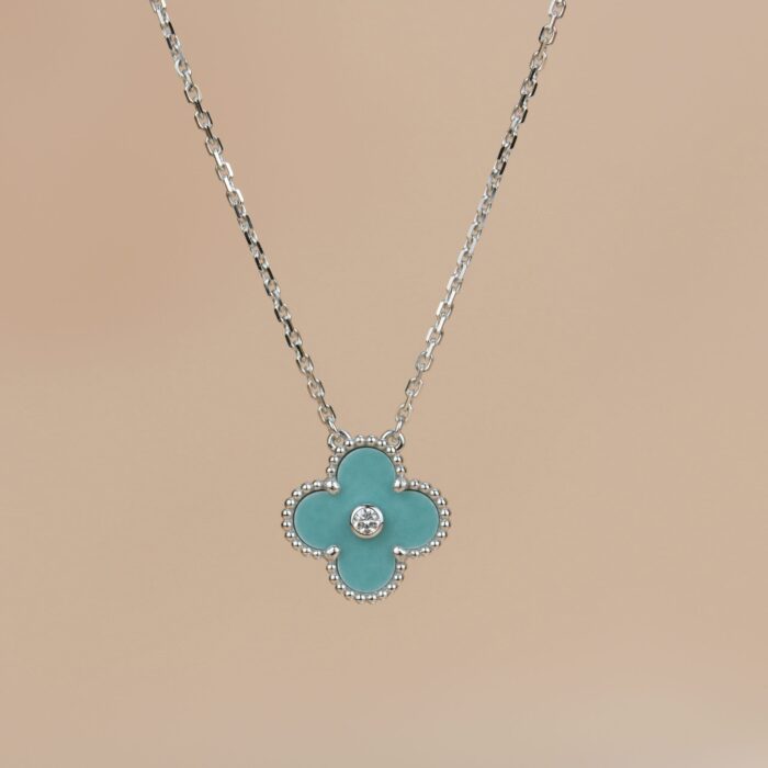 【Valleron Jewelry】CLOVER 15MM DIAMOND SVRES PORCELAIN  NECKLACE SILVER - Image 3