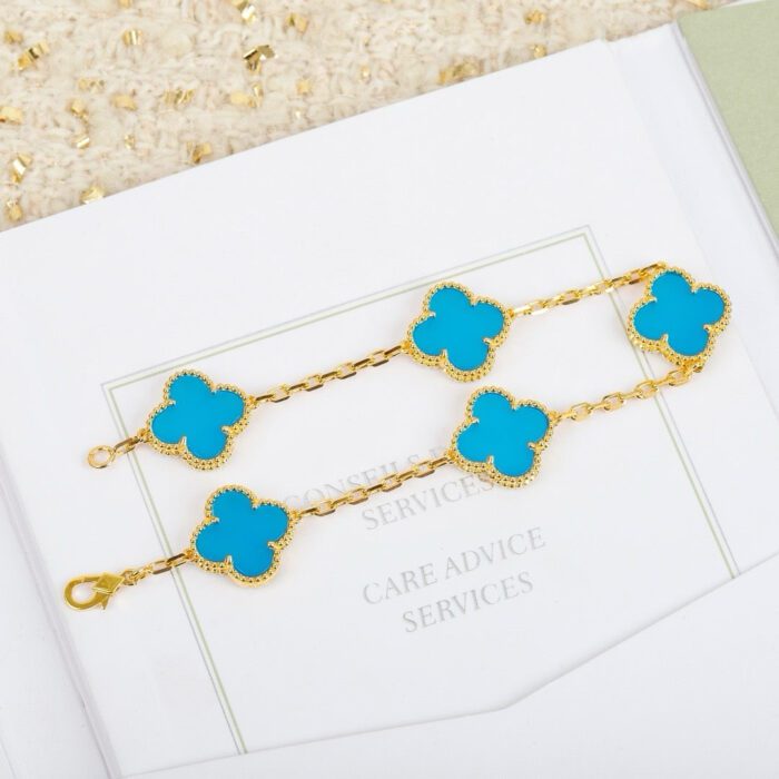 【Valerone Jewelry】CLOVER 5 MOTIFS TURQUOISE BRACELET - Image 3