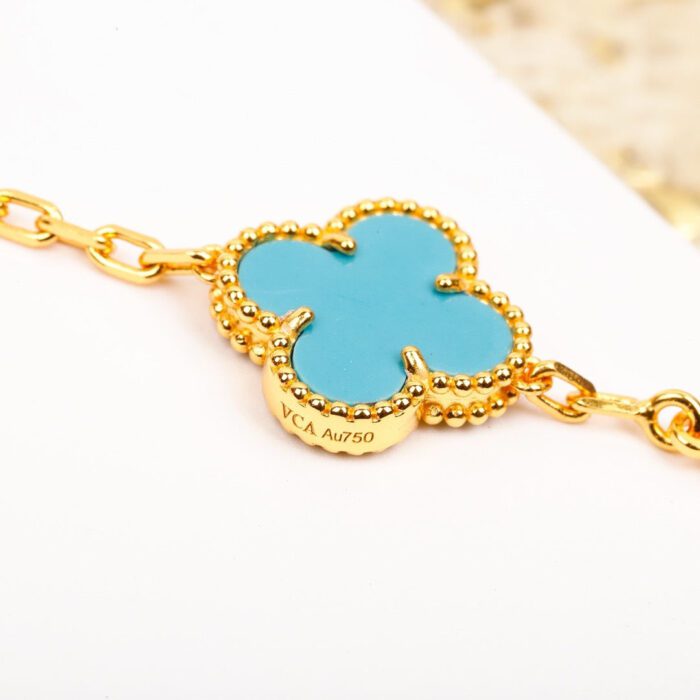 【Valerone Jewelry】CLOVER 5 MOTIF TURQUOISE DIAMOND GOLD BRACELET - Image 4
