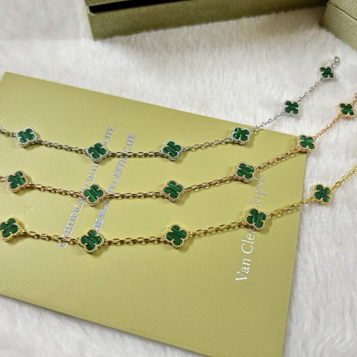 【Valeron Jewelry】CLOVER 6 MOTIF MALACHITE BRACELET - Image 3