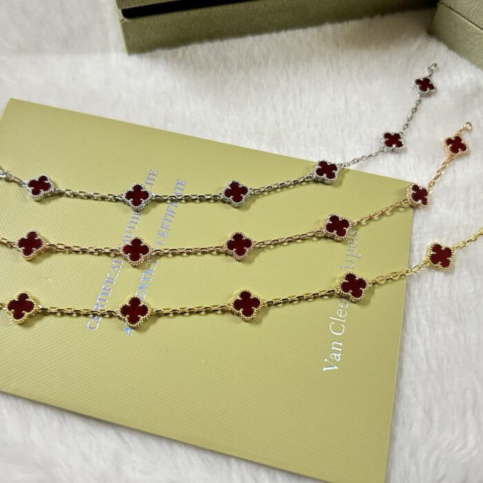 【Valeron Jewelry】CLOVER 6 MOTIF RED AGATE BRACELET - Image 3