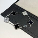 【Valleron Jewelry】CLOVER 5 MOTIF ONYXS DIAMOND BRACELET SILVER - Image 9