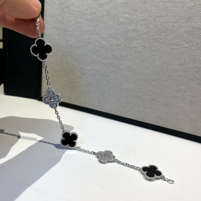 【Valleron Jewelry】CLOVER 5 MOTIF ONYXS DIAMOND BRACELET SILVER - Image 10
