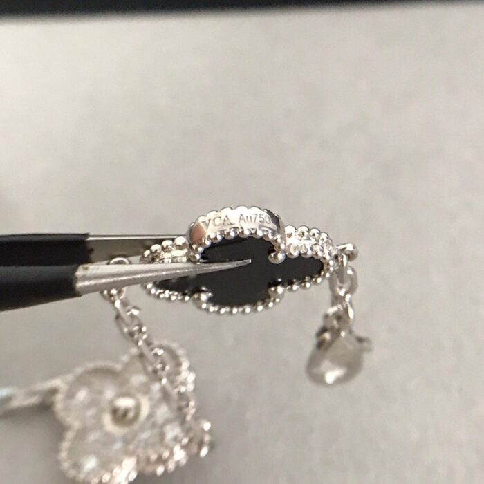 【Valleron Jewelry】CLOVER 5 MOTIF ONYXS DIAMOND BRACELET SILVER - Image 6