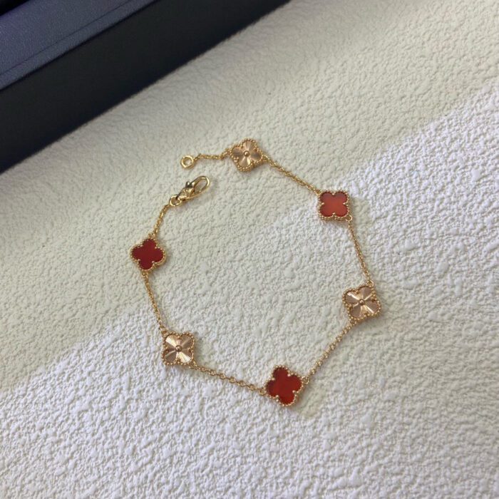 【Valeron Jewelry】CLOVER 6 MOTIF RED AGATE LASER BRACELET - Image 4