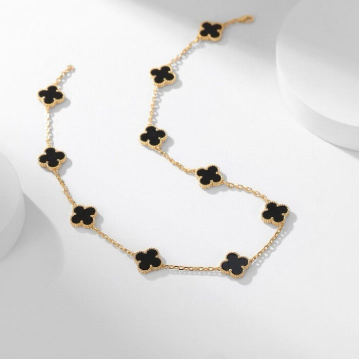 【Valleron Jewelry】CLOVER 10 MOTIFS ONYX NECKLACE - Image 1