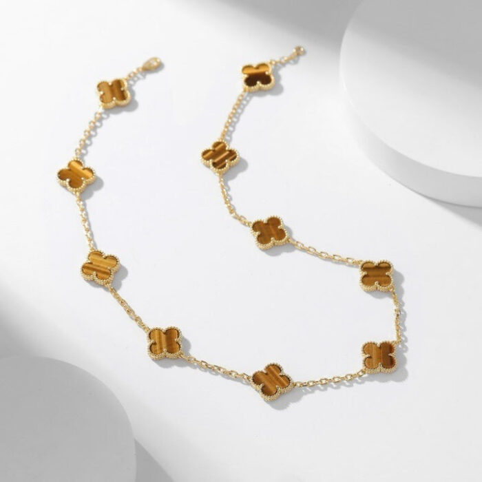 【Valleron Jewelry】CLOVER 10 MOTIFS TIGER EYE NECKLACE - Image 1
