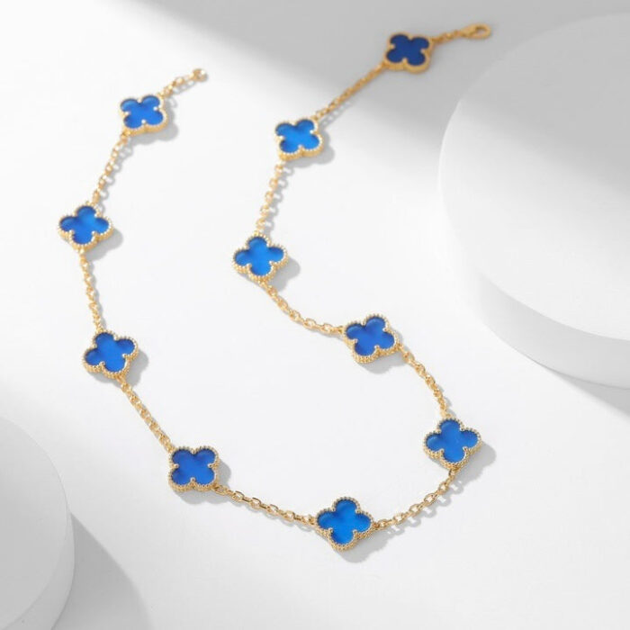 【Valleron Jewelry】CLOVER 10 MOTIFS BLUE AGATE NECKLACE - Image 1