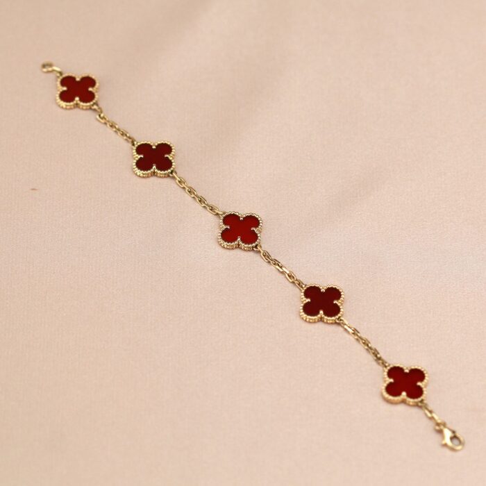 【Valleron Jewelry】CLOVER 5 MOTIFS RED AGATE  BRACELET - Image 12