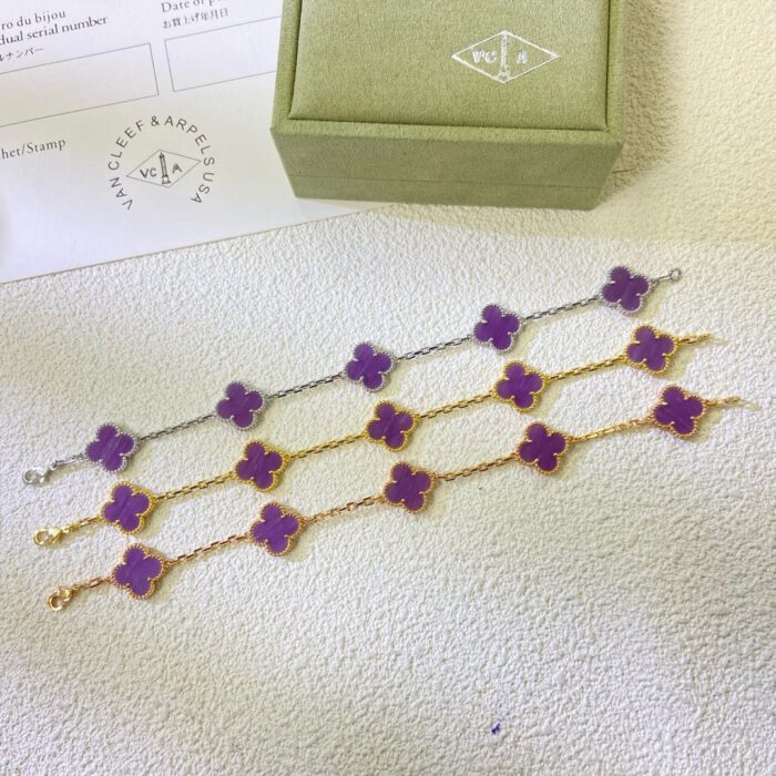 【Valeron Jewelry】CLOVER  5 MOTIFS  PURPLE VIOLET BRACELET - Image 5