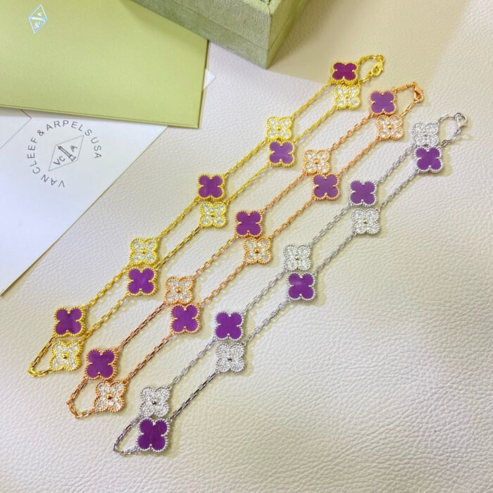 【Valleron Jewelry】CLOVER 10 MOTIFS  PURPLE VIOLET DIAMOND NECKLACE - Image 4