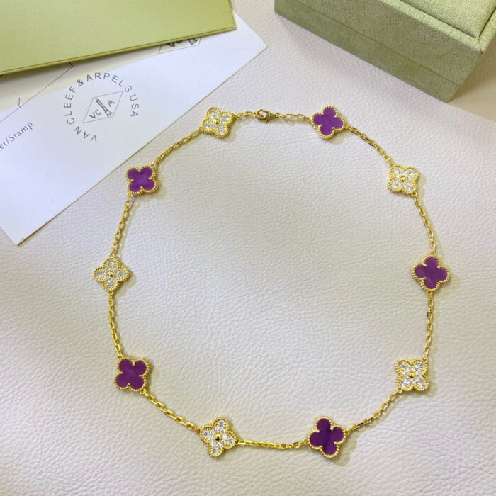 【Valleron Jewelry】CLOVER 10 MOTIFS  PURPLE VIOLET DIAMOND NECKLACE - Image 1