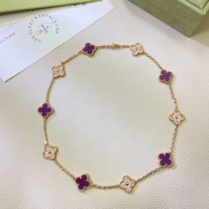 【Valleron Jewelry】CLOVER 10 MOTIFS  PURPLE VIOLET DIAMOND NECKLACE - Image 2