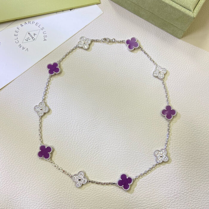 【Valleron Jewelry】CLOVER 10 MOTIFS  PURPLE VIOLET DIAMOND NECKLACE - Image 3