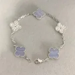 【Valerone Jewelry】CLOVER  5 MOTIF DIAMOND PURPLE CHALCEDONY BRACELET SILVER - Image 4