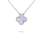 【Valleron Jewelry】CLOVER 15MM BLUE CHALCEDONY NECKLACE SILVER