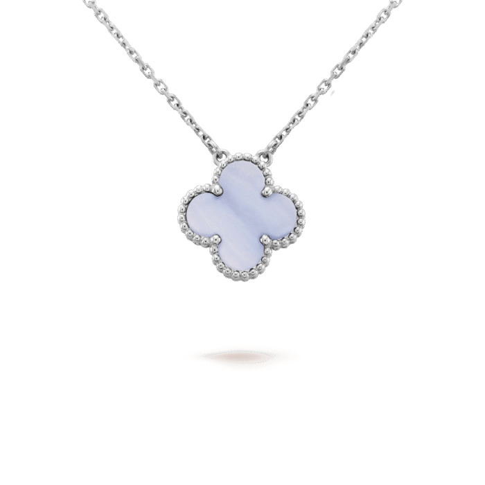 【Valleron Jewelry】CLOVER 15MM BLUE CHALCEDONY NECKLACE SILVER - Image 1