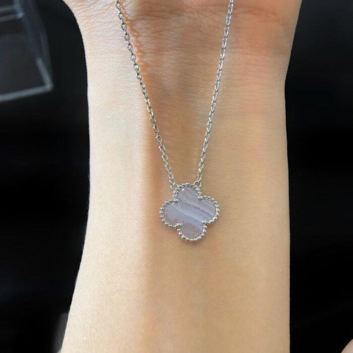 【Valleron Jewelry】CLOVER 15MM BLUE CHALCEDONY NECKLACE SILVER - Image 5
