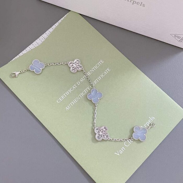 【Valerone Jewelry】CLOVER  5 MOTIF DIAMOND PURPLE CHALCEDONY BRACELET SILVER - Image 7