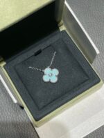 【Valleron Jewelry】CLOVER 1 DIAMOND LIGHT BLUE SILVER NECKLACE - Image 6